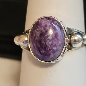 Genuine Purple Russian Charoite Sterling Silver Finger Ring - Size 9