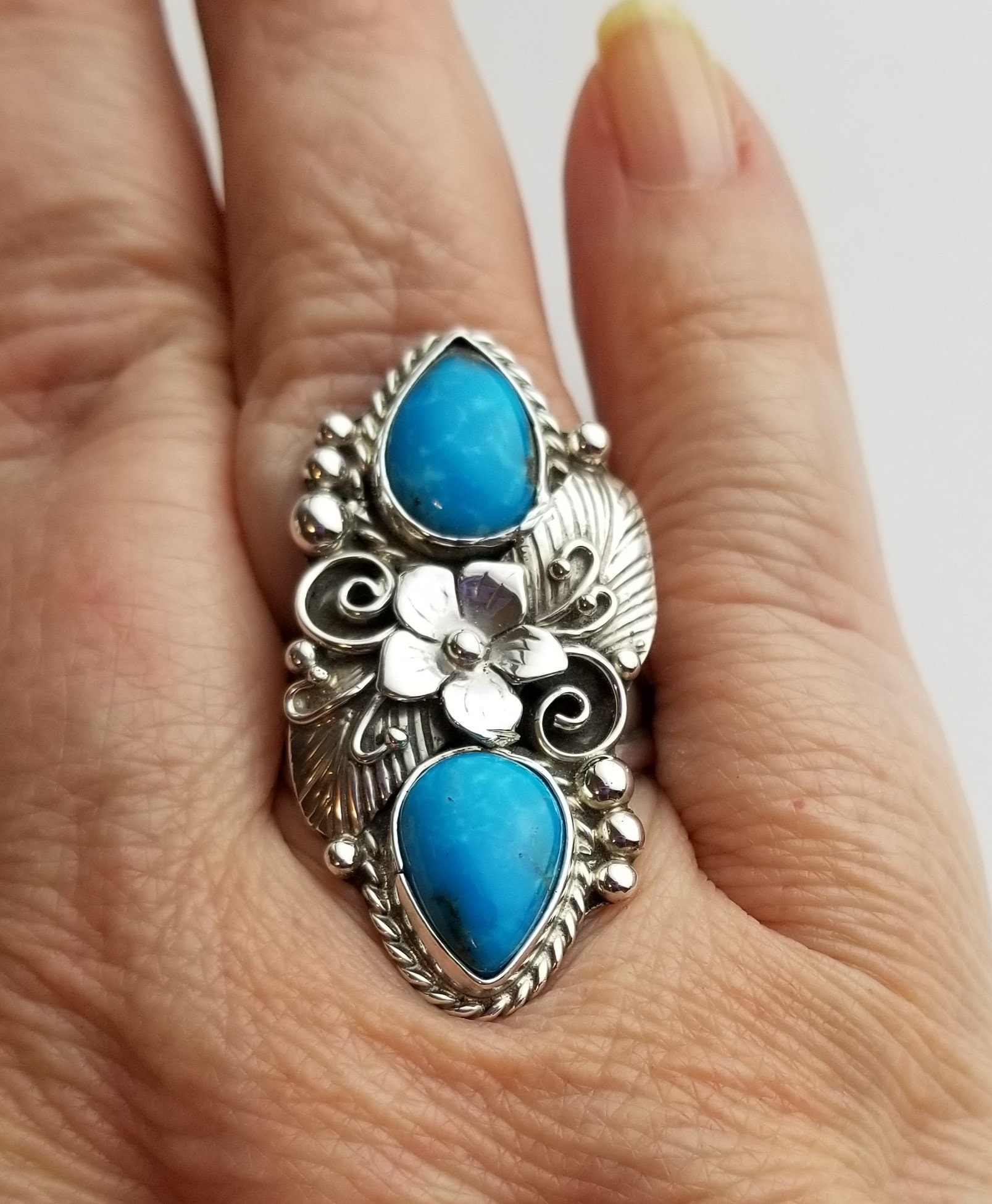 Blue Turquoise and Sterling Silver size 2 12 ring.