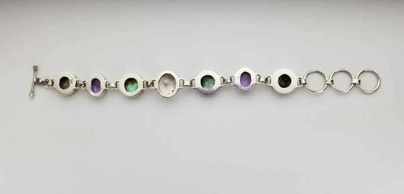 Fits Wrist Sizes 7-12 to 9 Inches Multi Gemstone Rainbow Fire Abalone Shell Sterling Silver Toggle Clasp Link Bracelet