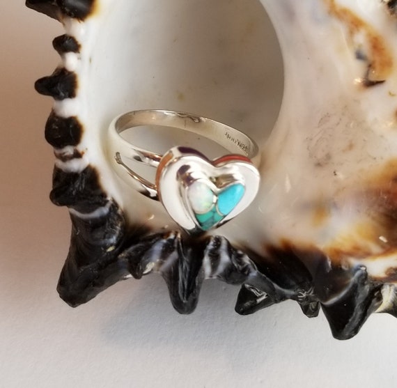 Sterling Silver Double Heart Shape Turquoise and … - image 2