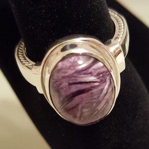 Genuine Chatoyant Purple Russian Charoite Sterling Silver Finger Ring - Size 9