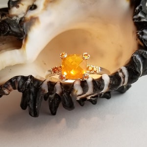 Cushion Cut Orange Fire Opal and Garnet - Sterling Silver-Finger Ring - Larger Size 12