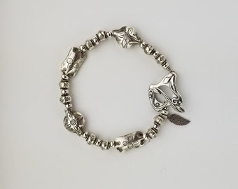 Sterling Silver Designer Bead Bracelet with Toggle Clasp - Fits up to Wrist Size  8-1/2 Inches