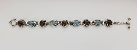Faceted Blue Topaz and Smoky Topaz Sterling Silve… - image 5