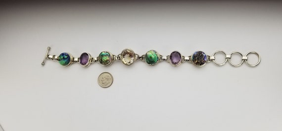 Multi Gemstone Rainbow Fire Abalone Shell Sterlin… - image 5