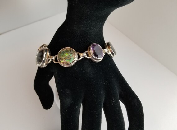 Multi Gemstone Rainbow Fire Abalone Shell Sterlin… - image 6