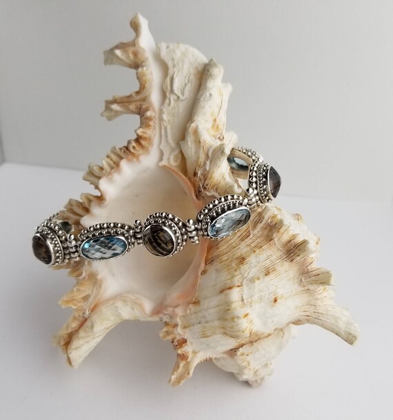 Faceted Blue Topaz and Smoky Topaz Sterling Silve… - image 3