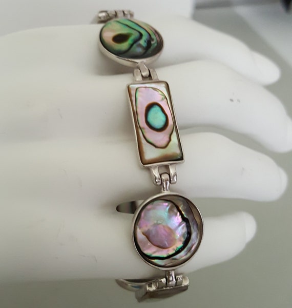 Rainbow Fire Paua Shell Sterling Silver Toggle Cl… - image 2