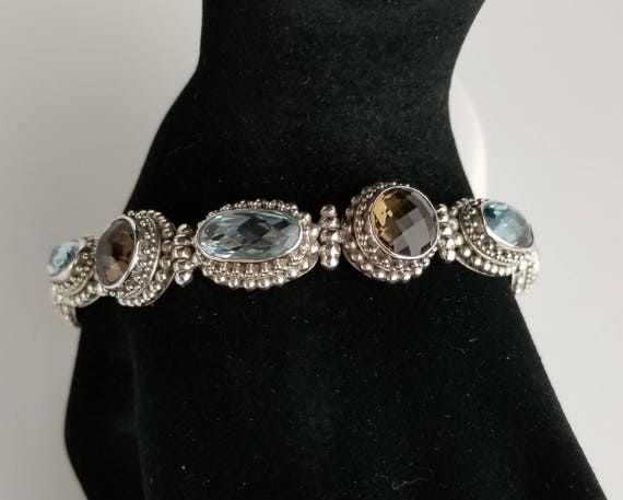 Faceted Blue Topaz and Smoky Topaz Sterling Silve… - image 7