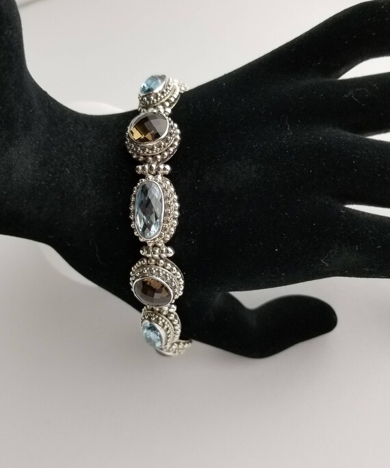 Faceted Blue Topaz and Smoky Topaz Sterling Silve… - image 2