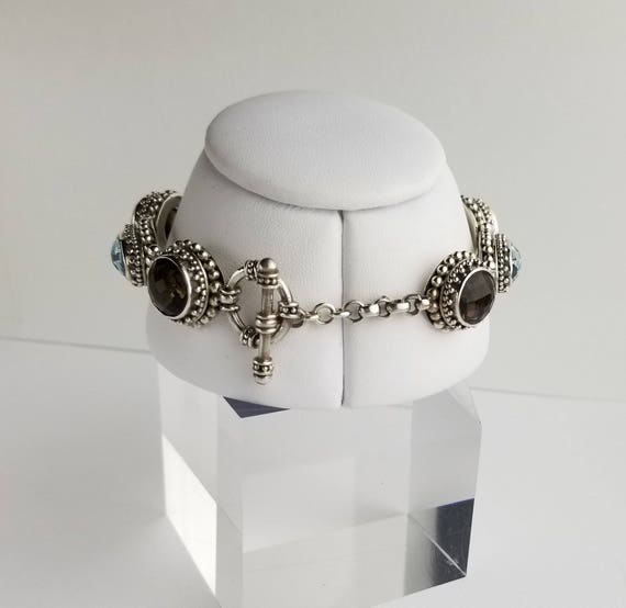 Faceted Blue Topaz and Smoky Topaz Sterling Silve… - image 8