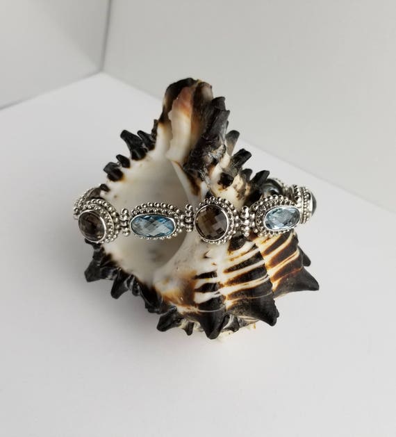 Faceted Blue Topaz and Smoky Topaz Sterling Silve… - image 6
