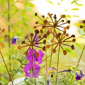 Metal Flowers, Metal Garden Art Sculpture, Set Of 9 Garden Stakes, Dandelion, Flower Pods, Garden Set