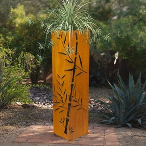 Large Metal Garden Planter With Bamboo Design | C403P