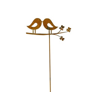 Love Birds Kissing On Branch, Bird Artwork, Rusty Metal Garden Birds, Small Bird Garden Stake | GP146