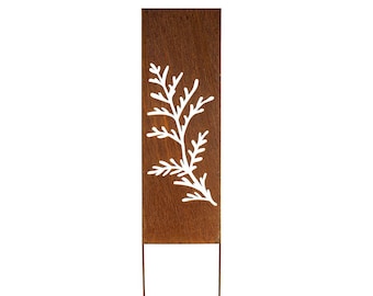 Tree Branch Rusty Privacy Screen, Garden Panel, 16x48", Garden Décor with Garden Stakes, Cedar Branch | M905
