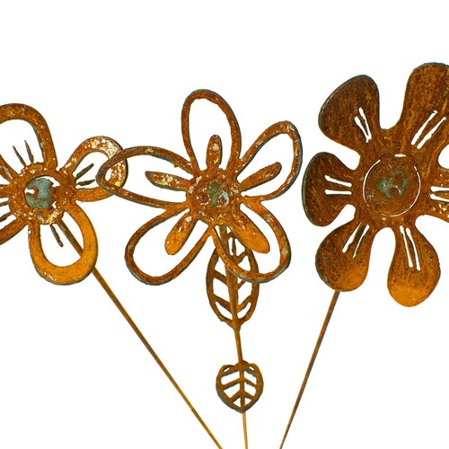 Metal Flowers Set of 3 Flower Garden Art Outdoor Metal Art Etsy