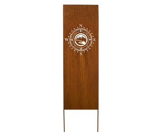 Rusty Privacy Screen, Garden Panel, 16x48", Compass, Mountain Hiking, Garden Décor with Garden Stakes | M903