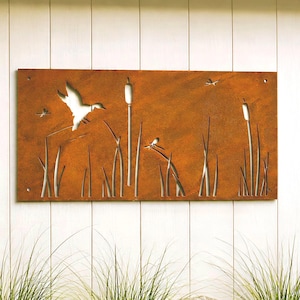 Duck Pond Metal Wall Art | Wildlife Privacy Screen | Dragonfly Panel P619