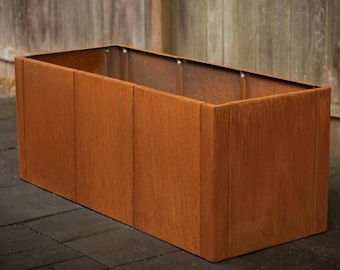 Corten Steel Planter Box – Modular Raised Bed – Large Weathered Garden Planter – Rusted Metal Flower Pot Outdoor Decor- Patent Pending