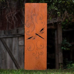 Dragonfly Rusty Privacy Screen, Garden Panel, 48x16&quot;, Garden Décor with Garden Stakes, | M904