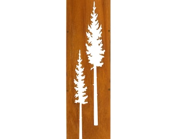 Fir Tree, Rusty Privacy Screen, Garden Panel, 12" x 48'', Garden Décor with Garden Stakes | M963