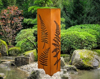 Fern Garden Column, Landscape Art, Planter, Lighting Box, Metal Garden Lantern, Steel Bollards | C417