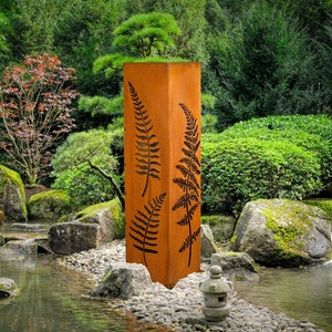 Fern Garden Column, Landscape Art, Planter, Lighting Box, Metal Garden Lantern, Steel Bollards | C417