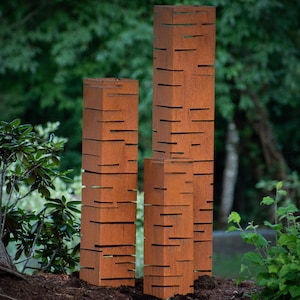 Fine Line Garden Column, Landscape Art, Planter, Lighting Box, Metal Garden Lantern, Steel Bollards | C428