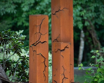 Fractured Garden Column, Landscape Art, Planter, Lighting Box, Metal Garden Lantern, Steel Bollards | C426