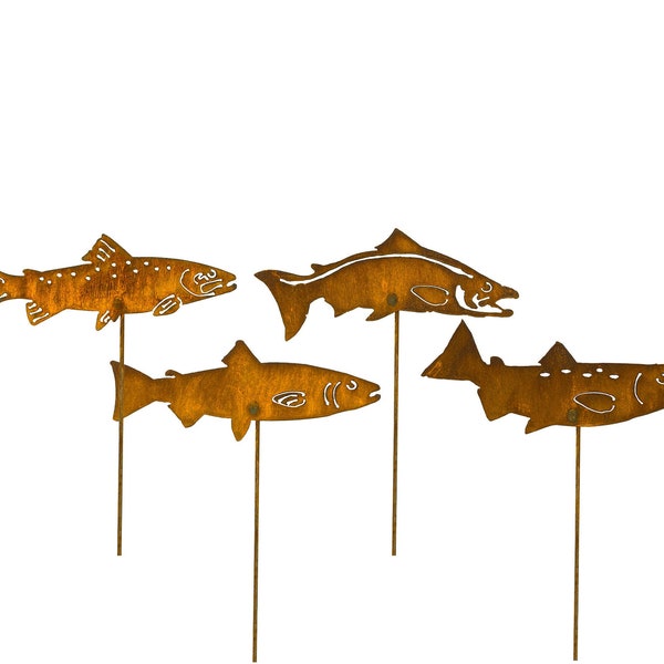 Metal Fish Garden Stakes, Metal Art Fish, Rock Garden Decor, Large Fish, Small Fish