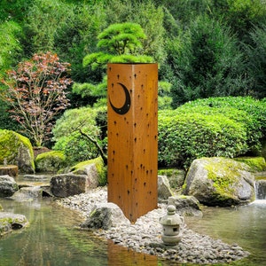 Moon & Stars Garden Column, Landscape Art, Celestial Art, Lighting Box, Metal Garden Lantern, Star Decor, Moon Decor | C413