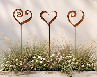 Rusty Heart Garden Stakes | Set of 3 Metal Yard Art