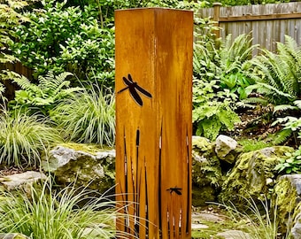 Dragonfly Metal Garden Column | Rustic Outdoor Lantern | Landscape Decor C409