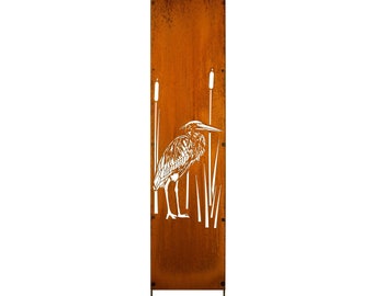Heron, Rusty Privacy Screen, Garden Panel, 12" x 60'', Garden Décor with Garden Stakes | M940