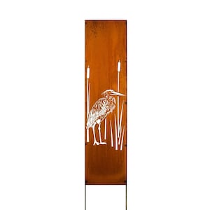 Heron, Rusty Privacy Screen, Garden Panel, 12&quot; x 60&#39;&#39;, Garden Décor with Garden Stakes | M940