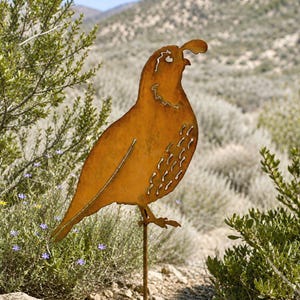 California Quail Garden Stake | Western Metal Bird Yard Art GP104