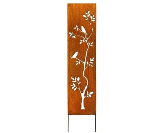 Birds on Tree Branches, Rusty Privacy Screen, Garden Panel, 60x12", Garden Décor with Garden Stakes | M911