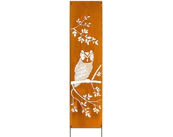 Screech Owl, Rusty Privacy Screen, Garden Panel, 12" x 60'', Garden Décor with Garden Stakes | M927