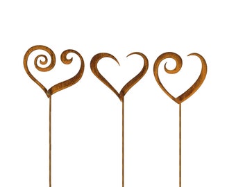 Metal Hearts Set of 3, Metal Heart Garden Stakes, Heart Shaped Decor, for Container Planter Patio Art