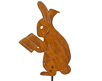 Conejo leyendo un libro, arte de jardín de metal con forma de conejito, decoración de animales adorables para jardín, arte de jardín con forma de conejo / GP205
