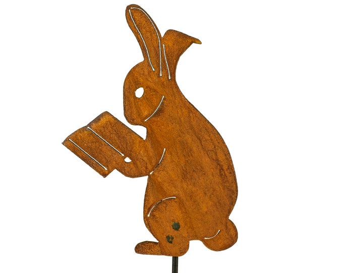 Rabbit Reading a Book, Bunny Metal Garden Art, Cute Garden Animals ...