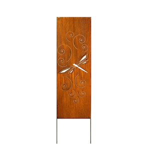 Dragonfly Rusty Privacy Screen, Garden Panel, 60x16", Garden Décor with Garden Stakes, | M904