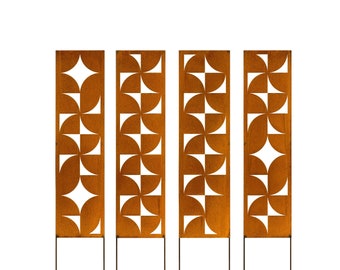 Stella Panel, Rusty Privacy Screen, Garden Panel, 12" X 48'', Garden Décor with Garden Stakes | M943