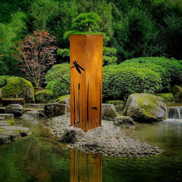 Dragonflies Garden Column, Landscape Art, Planter, Lighting Box, Metal Garden Lantern, Steel Bollards | C409