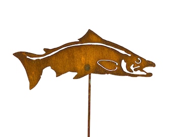 Salmon Fish Garden Pick | Metal Garden Stakes | Fishing | Garden Decor | Rustic Decor | For Flower Box | Metal Fish Decor | GP186