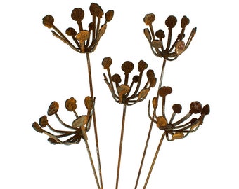 Metal Flowers Garden Decor, Metal Sculpture Set Of 3, 5 or 10 Garden Stakes, Flower Garden Art, Garden Gift Set | GP190