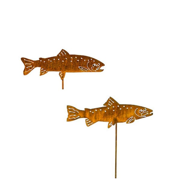 Metal Fish Art , Metal Fish Set of 2, Fish Garden Sculptures, Rainbow Trout, Cutthroat Trout, 11.5"