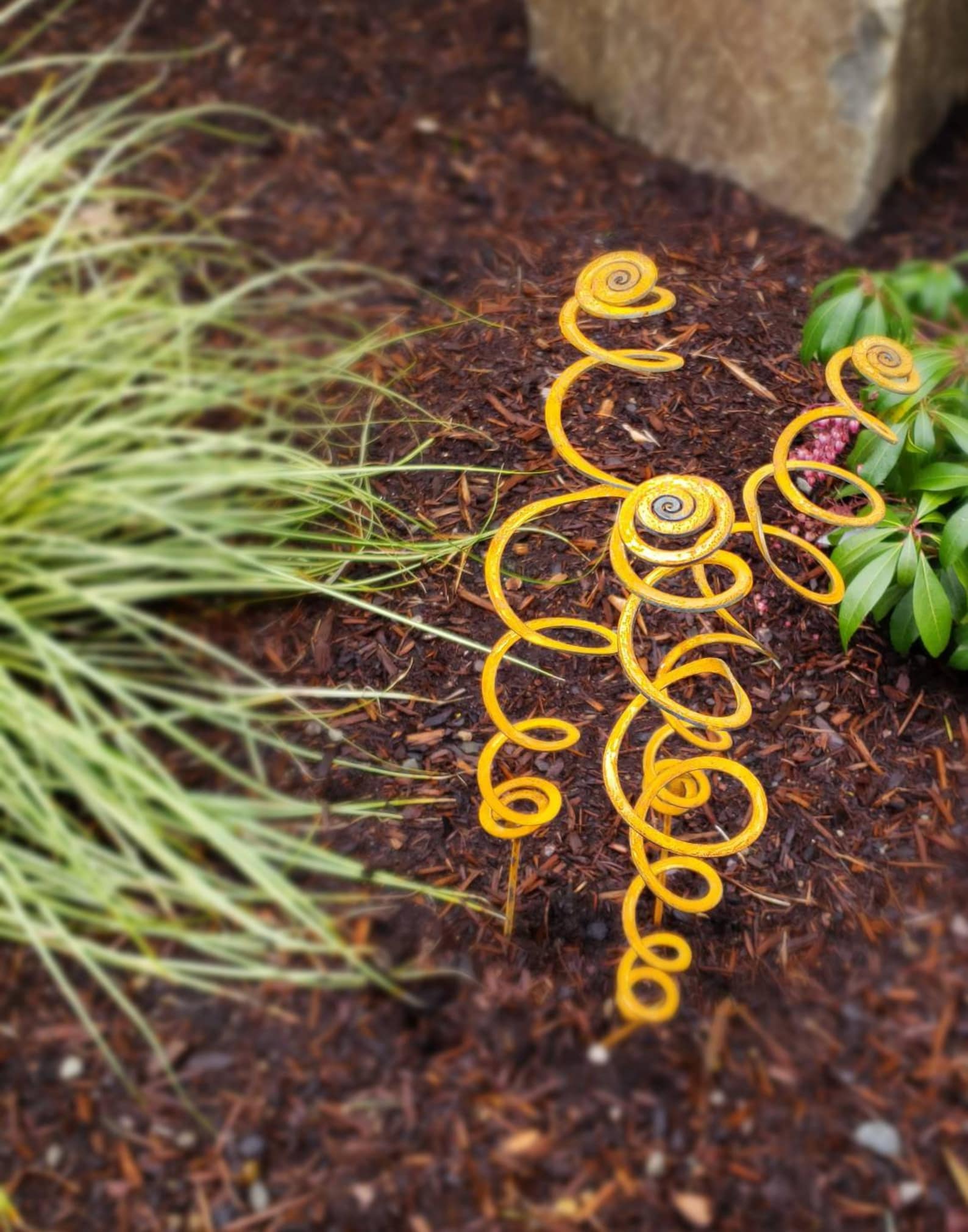 Garden Stakes Metal Flowers Swirly Tall Garden Stake Set of Etsy