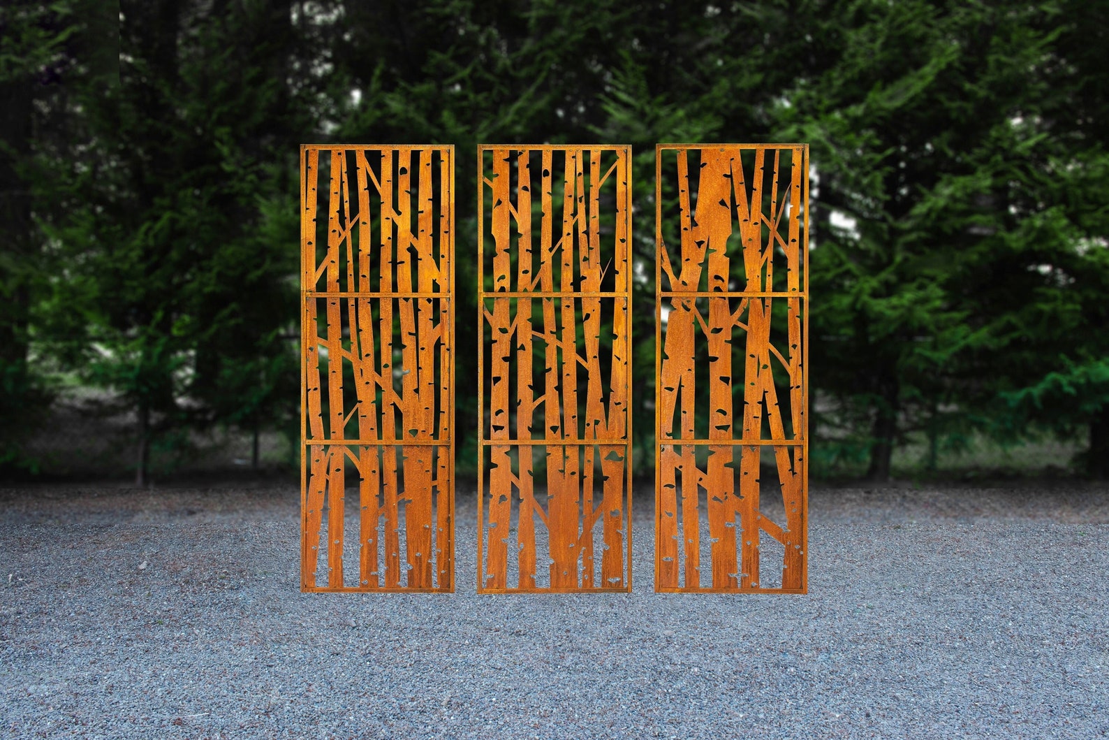 Privacy Screens Birch Trees Set of 3 Large Metal Panels Etsy